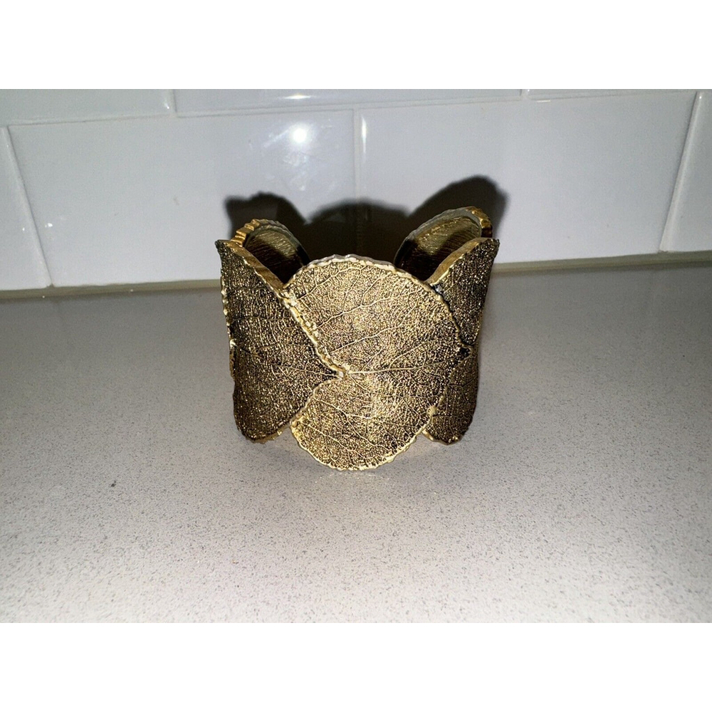 Lia Sophia Leaf Cuff Goldtone Arboretum Bracelet Adjustable Retired Design - Picture 3 of 6